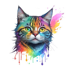 Multicolor colorful cat head of playfulness and whimsy with its vibrant blend of various hues, creating a captivating and visually appealing artwork.
