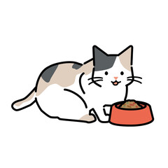 キャットフードを食べる猫のイラスト