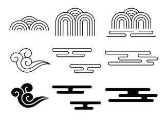 set of symbols, Oriental Korea China Japan Cloud Mountain