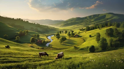 Foto op Plexiglas Incredibly beautiful pastures Plains and mountains. Generative AI  © Margo_Alexa