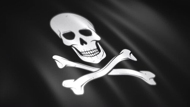 Waving Jolly Roger Pirate skull flag for background. 3D animated illustration