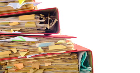 messy file folders,red tape, bureaucracy,aministration,business concept,isolated on transparent backgound