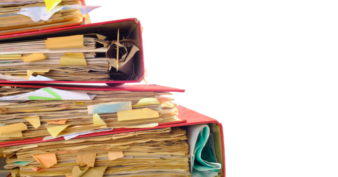 messy file folders,red tape, bureaucracy,aministration,business concept,isolated on transparent backgound