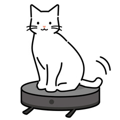 お掃除ロボットに乗った猫のイラスト
