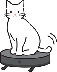 お掃除ロボットに乗った猫のイラスト
