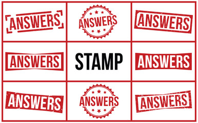 Answers stamp red rubber stamp on white background. Answers stamp sign. Answers stamp set.