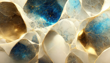 Abstract blue and gold marble background. AI