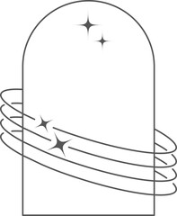 Aesthetic frame shape. Outline minimal graphic elements with stars. Abstract boho arch with sparkles. Trendy geometric template for poster and story.