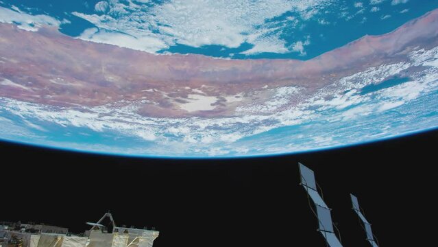 Earth from space. Flight over the Earth time lapse. Planet Earth seen from the ISS. Elements of this image furnished by NASA.