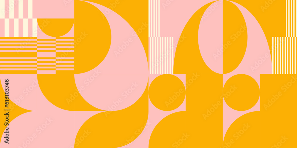 Aufkleber Modern vector abstract  geometric background with circles, rectangles and squares  in retro scandinavian style. Pastel colored simple shapes graphic pattern. Abstract mosaic artwork.
