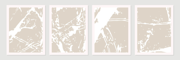 Set of abstract organic shapes, lines and textures in white on neutral nude and beige background.