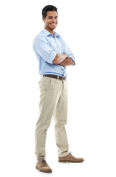 Portrait, accountant and business man with arms crossed isolated on a transparent png background. Confidence, professional auditor and happy entrepreneur from Brazil with pride for corporate career.