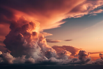 Sunset with large clouds and orange light. 