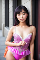 Fototapeta premium Beautiful shemale from Thailand in women's clothing. Generative AI