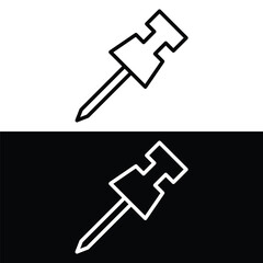 Push pin line icon, outline vector sign, linear style pictogram isolated on white and black. Pushpin symbol, logo illustration