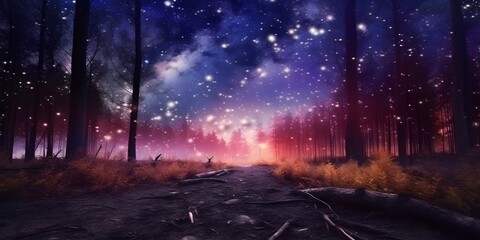 Fototapeta premium night sky forest background illustration,Generative AI