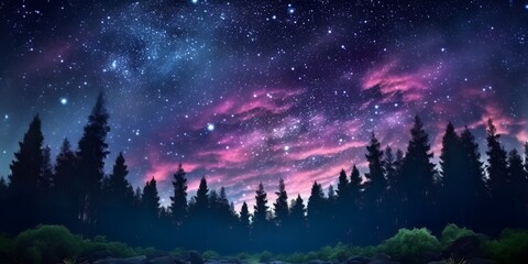Fototapeta premium night sky forest background illustration,Generative AI