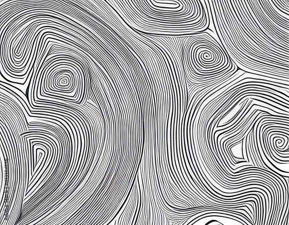 Wall mural scribble art random concentric hand drawn circles and ring shapes pattern in black lines on a white 