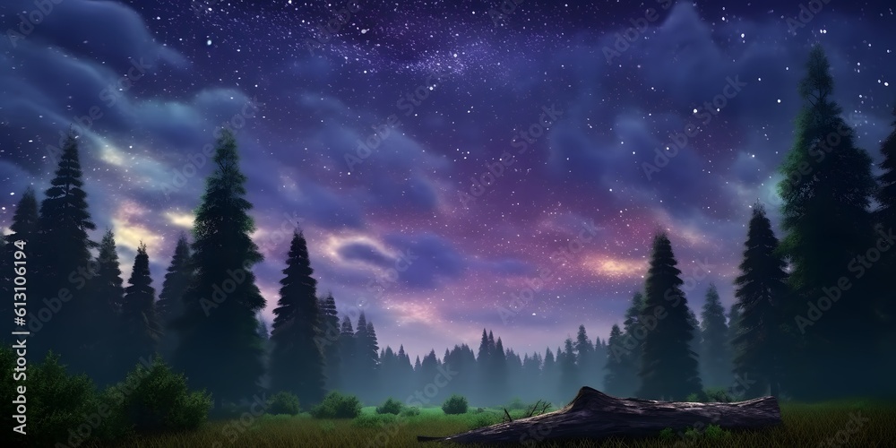 Wall mural night sky forest background illustration,Generative AI