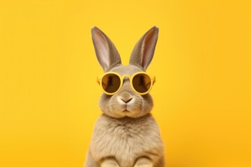 Cute Long Eared Rabbit Wearing Yellow Sunglasses on Yellow Background Wallpaper 