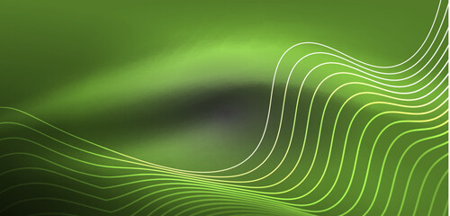 Shiny glowing neon wave. Neon light or laser show, electric impulse, power lines, techno quantum energy impulse, magic glowing dynamic lines