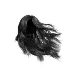 3d render long hair on the wind white blonde black hair