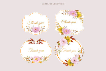 chrysanthemum and rose floral label illustration