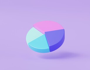 3d pie chart.Donut chart icon on purple background.business and finance.Pie chart.Empty copy space.Circle graph growth diagram symbol concept.3d render,illustration.