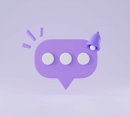 3D chat bubble message speech icon symbol on purple isolated background.Online chatting speak conversation 3D rendering,illustration