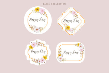 chrysanthemum and rose floral label illustration