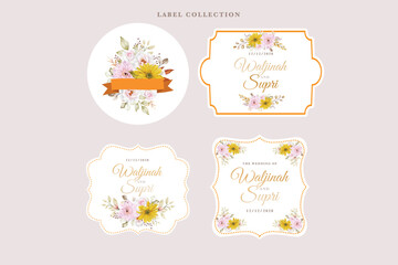chrysanthemum and rose floral label illustration