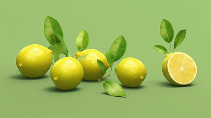 lemon fruit with leaves isolated on background. Generative AI
