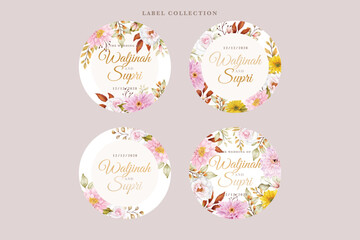 chrysanthemum and rose floral label illustration
