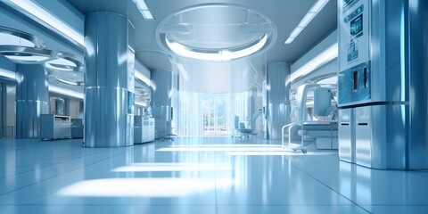 Fototapeta na wymiar Blurred interior of hospital - abstract medical background