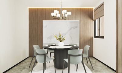 Modern Chinese style dining room interior. 3D illustration