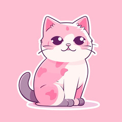 Vector So cute cat with big eyes Isolated sticker illustration Childish design print on t-shirt and etc funny happy kitten fairy tale cat satisfied fat pink