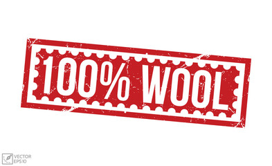 100% Wool grunge rubber stamp vector illustration on white background. 100% Wool grunge rubber stamp.