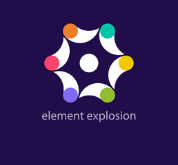 Creative outward explosion droplet logo. Unique color transitions. Unique splash logo template. vector