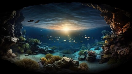 Fototapeta na wymiar twilight over the world photography of ocean water with light reflected on the surface