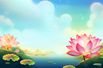 Fototapeta na wymiar Great summer solar term, summer lotus summer pond lotus leaf flower illustration