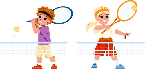 kid tennis vector. game sport, racket child, court play, player active, healthy lifestyle kid tennis character. people flat cartoon illustration