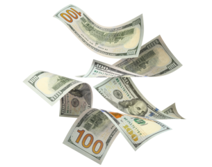 Flying 100 American dollars banknotes, cut out