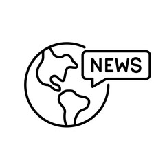 World news icon. Earth globe and message. Pixel perfect, editable stroke icon