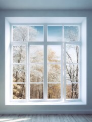 Modern residential window and trees and sky behind. Created with Generative AI technology.