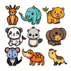 Set of Cute animals. Colorful doodle stickers or icons animals of various breeds. Funny outlined stickers for kids. Cartoon flat collection isolated on white background. Generative AI