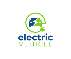 Electric Car charging station logo design. Electric Car sign button. Eco Car logo design. Car energy power station.