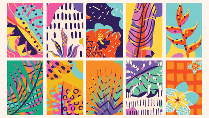 Tropical pattern vector background set. Exotic card illustration with