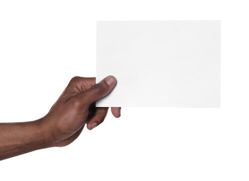 African American man holding sheet of paper on white background, closeup. Mockup for design - Powered by Adobe