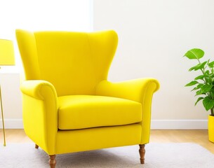 Yellow Armchair in Living Room with Ample Copy Space for Stylish Relaxation. Generative AI.