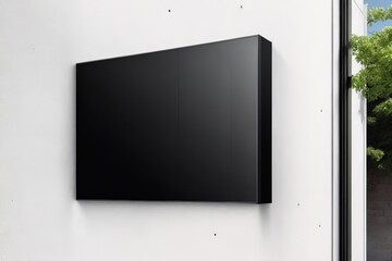 Blank Black Glass Signplate Mockup on Textured Wall for Stylish Branding. Generative AI.